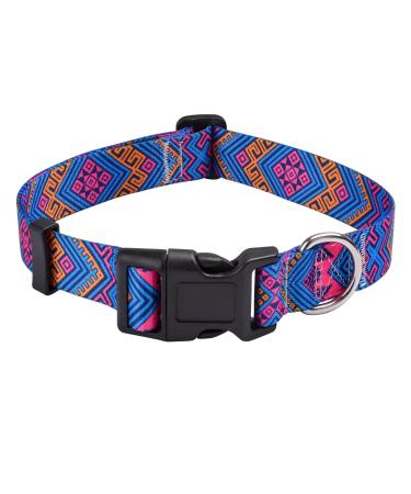 Mihqy dog collar adjustable soft & comfort dog collar Bohemian flowers geometric trunk design for small medium and large dogs (orange ethnic style s) s (neck circumference 25-40 cm width 1.5 cm) Orange ethnic style