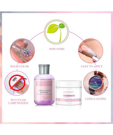 Saviland Acrylic Nail Set - Complete Starter Kit with 142g Monomer 120g Transparent Powder & Brush - MMA-Free Professional Quality - Buy Online on GoSupps.com
