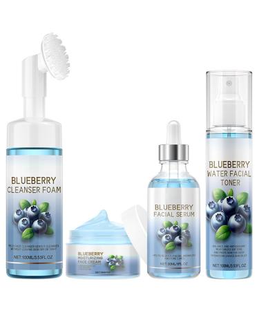 Anti Aging Skin Care Set Blueberry Face Routine Set for Women Antioxidant Reduce Wrinkles Fine Lines Improves Skin Hydrating Facial Care Kit with Face Cream Serum Cleanser Toner
