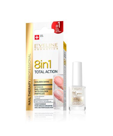Eveline Cosmetics 8in1 Total Action Concentrated Nail Serum Conditioner + Strengthener + Hardener with Golden Particles | 12 ml | Repair Treatment | Easy Application | Shimmery Effect - Buy Online on GoSupps.com