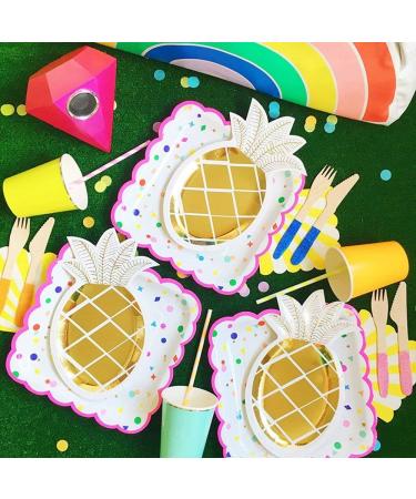 LHKJ 8 Pcs Gold Foil Pineapple Party Plates Disposable Tableware Set Paper Plates for Hawaiian Luau Party Supplies Pineapple Paper Plates for Birthday Wedding Party - Buy Online on GoSupps.com