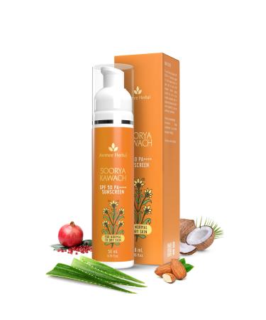 AVIMEE HERBAL Soorya Kawach Sunscreen With De-Tan Extract | Spf 50 Pa++++ For Broad Spectrum Uva Uvb & Blue Light Protection For All Skin Types| Light Weight | 50 ml (Pack of 1)