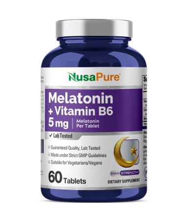 NusaPure Melatonin with Vitamin B6 & Calcium - Suitable for Vegetarian/Vegan Non-GMO - 5 mg - 60 Tablets