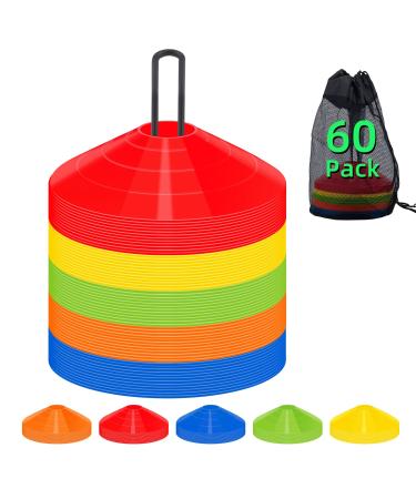 60 Pack,Agility Soccer Cones with Carry Bag and Holder for Training,sports cones , disc sports cones,football cones for drills kids,training cones for basketball, agility football cones set