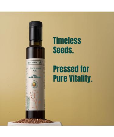 Prof Saracoglu Flaxseed Oil Cold Pressed & Solvent-Free, Plant-Based Omega 3 Source with Lignans and Carotenoids, Vegan Oil for Daily Wellness, 8.45 fl oz (Flaxseed) - Buy Online on GoSupps.com