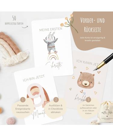 Meinbaby123 Milestone Cards | Baby's First Year Photo Set | 50 Cards & Cotton Bags | Perfect Birth Gift - Beige Boho Design - Buy Online on GoSupps.com