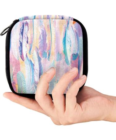 GIAPB Period Bag - Art Colorful Feather Design - Sanitary Napkin Storage & Makeup Pouch - Buy Online on GoSupps.com