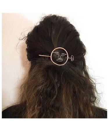 Cimenexe Bohemian Hollow Face Hair Stick Geometric Circle Hair Fork Outline Face Hair Barrette Metal Circle Hair Slide Gold Abstract Face Headwear Decorative Personalized Hair Accessories Jewelry