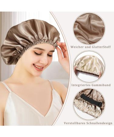 Welrog Adjustable Satin Hair Hood for Women - Reversible Silk Bonnet Sleep Cap in Coffee & Khaki | Perfect for Nighttime Hair Protection - Buy Online on GoSupps.com