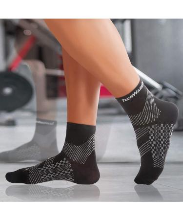 TechWare Pro Plantar Fasciitis Socks - Ankle Compression Support for Achilles Tendonitis Large Black/Gray - Buy Online on GoSupps.com