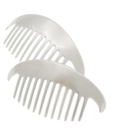 Camila Paris CP3017 Set of 2 French Hair Side Combs, White Pearl Large Interlocking Combs Flexible Durable Strong Hold Hair Clips for Women, No Slip Styling Girls Hair Accessories, Made in France
