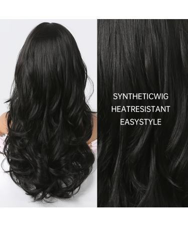 Shop Natural Long Black Wigs for Black Women - Curly Brunette Heat-Resistant with Bangs - Buy Online on GoSupps.com