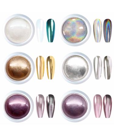 Gzmayuen chrome nail powder nail powder set white pearly nail powder 6 color nail art powder with mirror effect holo chrome powder pigment powder glitter set set 9 - Buy Online on GoSupps.com