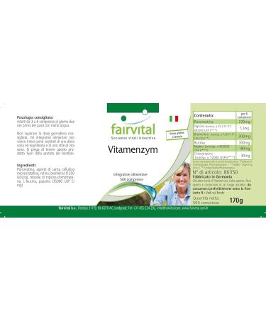 Fairvital | Vitamenzymes - Enzyme Complex - with Pancreatin Papain Bromelain Rutin. Trypsin and Chymotrypsin - 500 tablets - Buy Online on GoSupps.com