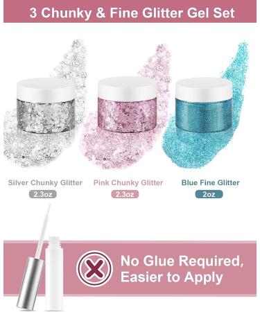 Creamify Face Body Glitter Gel - Pink, Silver & Blue Glitter with Gems Sticker - Rave & Mermaid Makeup - 65g - Buy Online on GoSupps.com