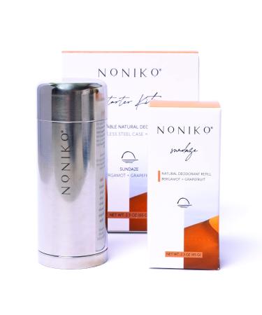 Natural Deodorant - SUNDAZE STARTER KIT - Stainless Steel Container - Aluminum Free Paraben Free Plastic Free - For Men & Women Bergamot Grapefruit Sundaze (Bergamot Grapefruit)