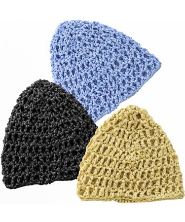 AEVBSOY 3 Pcs Mesh Hair Net Crocheted Thick Short Hair Net Cap Crochet Beanie Soft Rayon Knit Snood Hat Sleeping Women Hairnet Snoods Cover Ornament for Women Hair Accessories Sleeping Hairnet Black