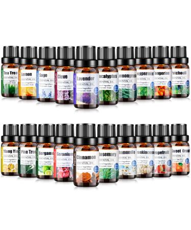 Essential Oils Set-Top 20 * 10ML Essential Oil Kit for Diffuser Home Care Candle Making Humidifier Massage Gifts - Frankincense Cinnamon Eucalyptus Lavender Tea Tree Peppermint Lemongrass
