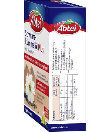 Abbey Black Cumin Oil Plus with Vitamin E - Dietary Supplement for Cholesterol & Blood Sugar Levels - 48 Capsules (1 Pack) - Buy Internationally - Buy Online on GoSupps.com