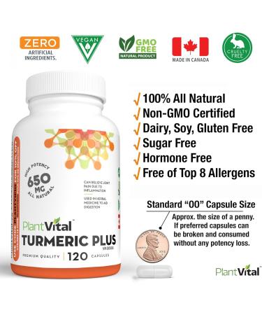 PlantVital Turmeric Curcumin Capsules with Bioperine 1300mg Turmeric Supplements with Black Pepper to Relieve Joint Pain Gluten and GMO-Free Curcumin Supplements with Black Pepper -120 Count 120 count (Pack of 1) - Buy Online on GoSupps.com
