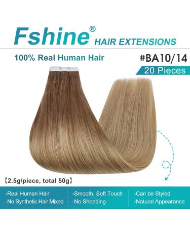 FSHINE Invisible Tape Hair Extensions - 45cm Real Hair Ombre Balayage Golden Brown to Dark Blonde - 20g #BA10/14 - Buy Online on GoSupps.com