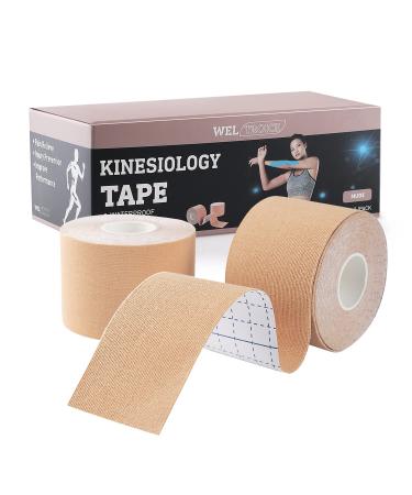 Kinesiology Tape (2/Pack) for Sports and Recovery Water Resistant Latex Free Premium Elastic Cotton Athletic Tape by Weltroice (2/Pack 16.4FT Each Nude) 2/Pack 16.4FT Each Nude