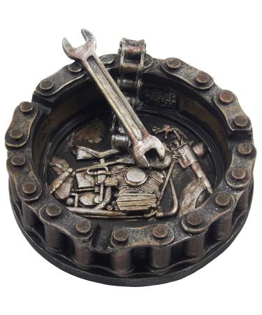 Decorative Motorcycle Chain Ashtray with Wrench and Bike Motif Great for a Biker Bar & Harley Mechanics Shop Smoking Room Decor As Unique for Men or Smokers