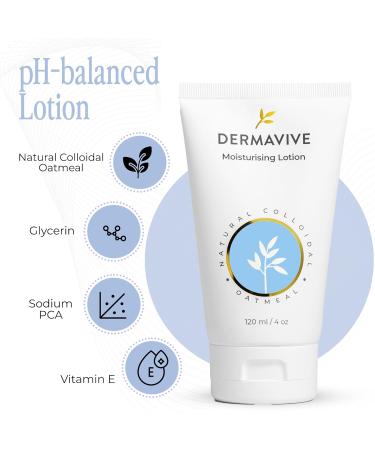 Dermavive Oatmeal Moisturizing Lotion for Dry Sensitive Skin Colloidal Oatmeal pH-Balanced Hydrating Face & Body Moisturizer For Kids Teens & Adults 120ml (4.05 fl oz) 4.05 Fl Oz (Pack of 1) - Buy Online on GoSupps.com
