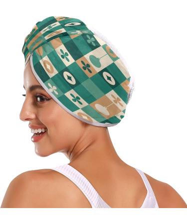 Green & Gold Christmas Balls Dry Hair Cap - 2 Piece Quick Drying Towel Set with Button Headband | Super Absorbent & Comfortable - Buy Online on GoSupps.com