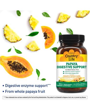 Country Life Papaya Digestive Support 200 CT Pineapple Papaya Flavor 200 Count (Pack of 1) - Buy Online on GoSupps.com