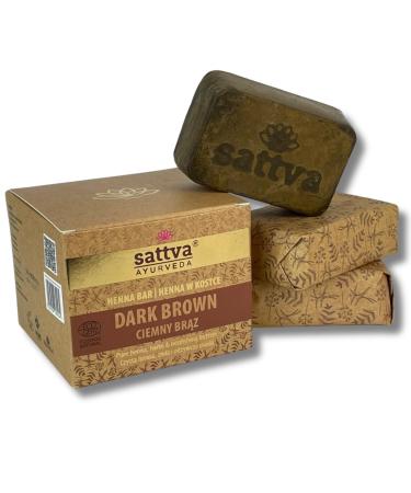 Sattva Ayurveda - Natural Hair Colour in Henna Block Dark Brown - Revolutionary Formula with Oils Organic Hair Colour Brown ECOCERT - Regenerating Plant Hair Colour Brown - 3 Blocks of 80 g