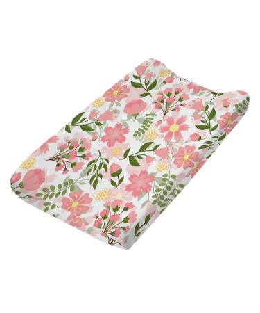 Changing Pad Cover Senoke Diaper Changing Pad Sheet Cover Ultra-Soft Cotton Blend Stylish Flowers Animal Changing Pad Covers for for Baby Boys Girls(Floral#02) Flower#02