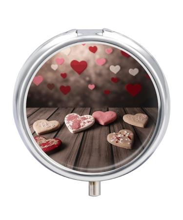 Pill Box Pill Case 3 Compartment Travel Pill Box Valentine's Day Printing Small Pill Box Portable Medicine Pill Case Pill Organizer for Purse & Pocket for Travel Handbag (Round)