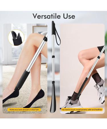 2 PCS Shoe Horn Set for Seniors - Telescopic Long Handle & Metal Short Shoe Horn - Silver - Buy Online on GoSupps.com