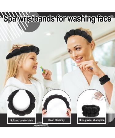 Hope&Luck 4Pcs Spa Headband Set for Women - Black Terry Cloth Hair Band for Washing Face - Bubble Sponge Headband and Wristband - Buy Online on GoSupps.com