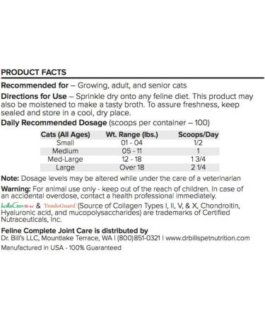 Dr. Bills Feline Complete Joint Care | Advanced Hip & Joint Supplement for Cats - Buy Online on GoSupps.com