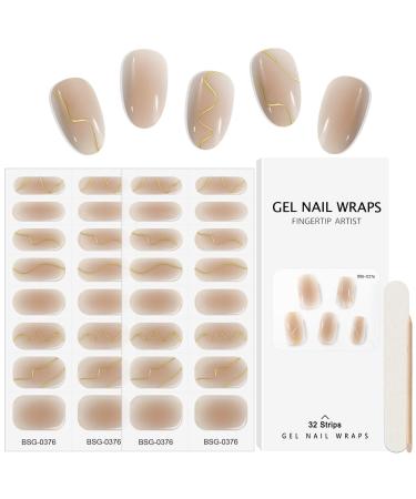 Kalolary Gel Nail Polish Strips 32PCS Nail Gel Art Sticker Waterproof Full Nail Wraps Decal Sets with Nail File and Stick for Women Girls Nail Art Decor (UV/LED Lamp Required) (C)