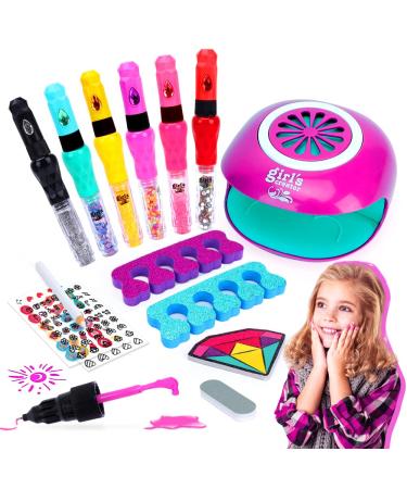 7-8-9-10-11-12-Year-Old Girls Gifts: Kids Nail Polish Set for Girls Toys Ages 8-12 Birthday Presents Gift Nails Salon Craft Kits for Girls Ages 7-12 Spa Makeup Kit for Girls 10-12 Nail Art Studio