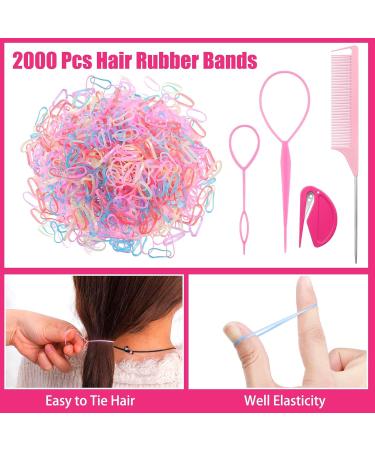 2000 Mini Hair Ties for Girls - Colorful Elastic Hair Bands with Cutter & Pink Tail Comb - Perfect for Easy Styling! - Buy Online on GoSupps.com