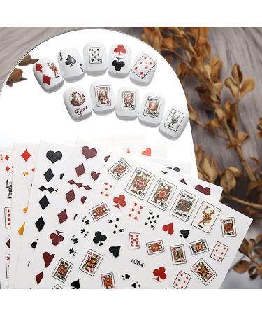 Playing Card Nail Art Stickers Funny Digital Card 3D Self Adhesive Holography Nail Decals for Women Girls Kids Poker