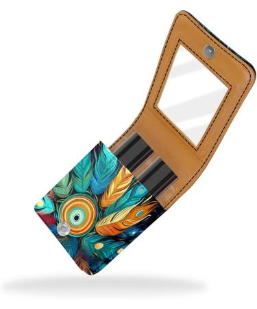 Travel Lipstick Organizer Case | Portable Makeup Bag with Mirror | Colorful Peacock Feather Design - Shop Now - Buy Online on GoSupps.com