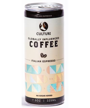 Culturi Organic Canned Espresso - All Natural Non-GMO Cold Brew Espresso - Black Coffee - Preservative Free No Artificial Flavors or Colors Shelf Stable Best Served Cold (12 Pack of Cans)