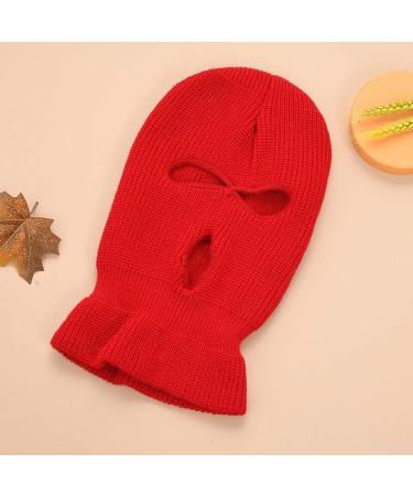 Famkit 3-Hole Knitted Full Face Cover - Windproof Winter Hood for Skiing & Cycling | Red - Buy Online on GoSupps.com