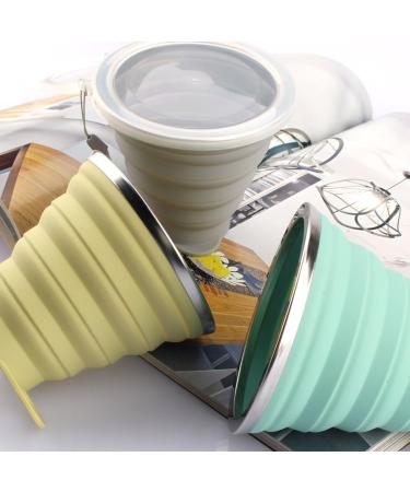 ME.FAN Silicone Collapsible Travel Cup 4 Pack - Portable 9.22oz Folding Camping Cup Set with Lids - Graduated Design in Powderblue, Light Gray, Yellow Green, Light Brown - Buy Online on GoSupps.com