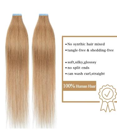 SEGO Tape Hair Extensions - 100% Remy Human Hair Adhesive Tape | 24 Honeyblond #27 | 40 Pieces + 10 Free Tapes - Buy Online on GoSupps.com
