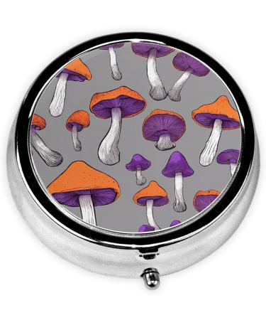 Bright Mushrooms Art Mini Round Pill Box | 3 Compartment Pill Organizer for Travel Home & Office - Buy Online on GoSupps.com
