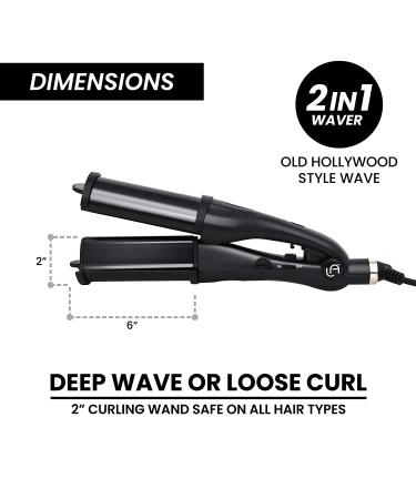 Le Angelique Get Beachy Hair Waver - 2 in 1 Crimper Curling Iron | 2 Inch Ceramic Tourmaline Wand with Temperature Control for Long Lasting Waves - Buy Online on GoSupps.com