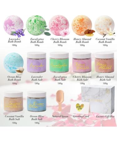 Bath Salt & Bath Bomb Gift Set - 15Pcs Handmade Essential Oil Salts & Bombs - Cherry Blossom Fragrance - Spa Gifts for Women, Kids, Birthday, Father's and Mother's Day - Buy Online on GoSupps.com