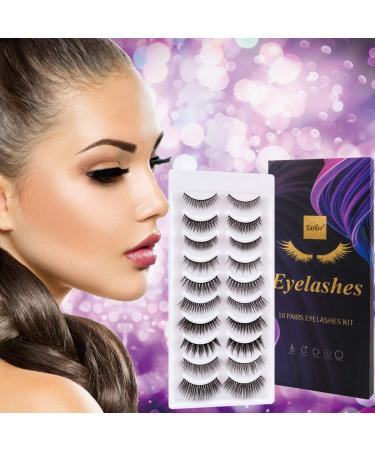 EARLLER 10 Pairs Mixed Mink False Eyelashes Pack - 3D & 5D Natural Look Short and Long Styles - Reusable Handmade Makeup Lashes Set with Glue - Buy Online on GoSupps.com