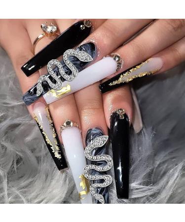 WOKOTO 12pcs Snake Nail Charms for Acrylic Nails - Gold and Silver Rhinestones for Women Nail Art - 3D Nail Decorations Kit - Buy Online on GoSupps.com